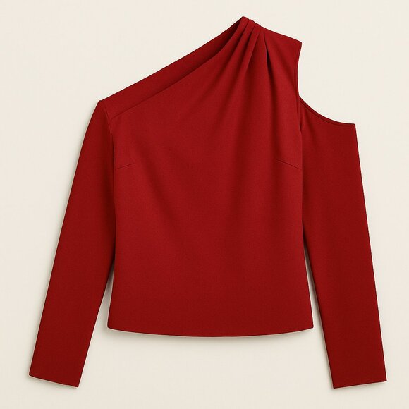 Jonathan Simkhai Dia Top 10 NWT Red Crepe Asymmetrical One Shoulder Blouse - Picture 4 of 10